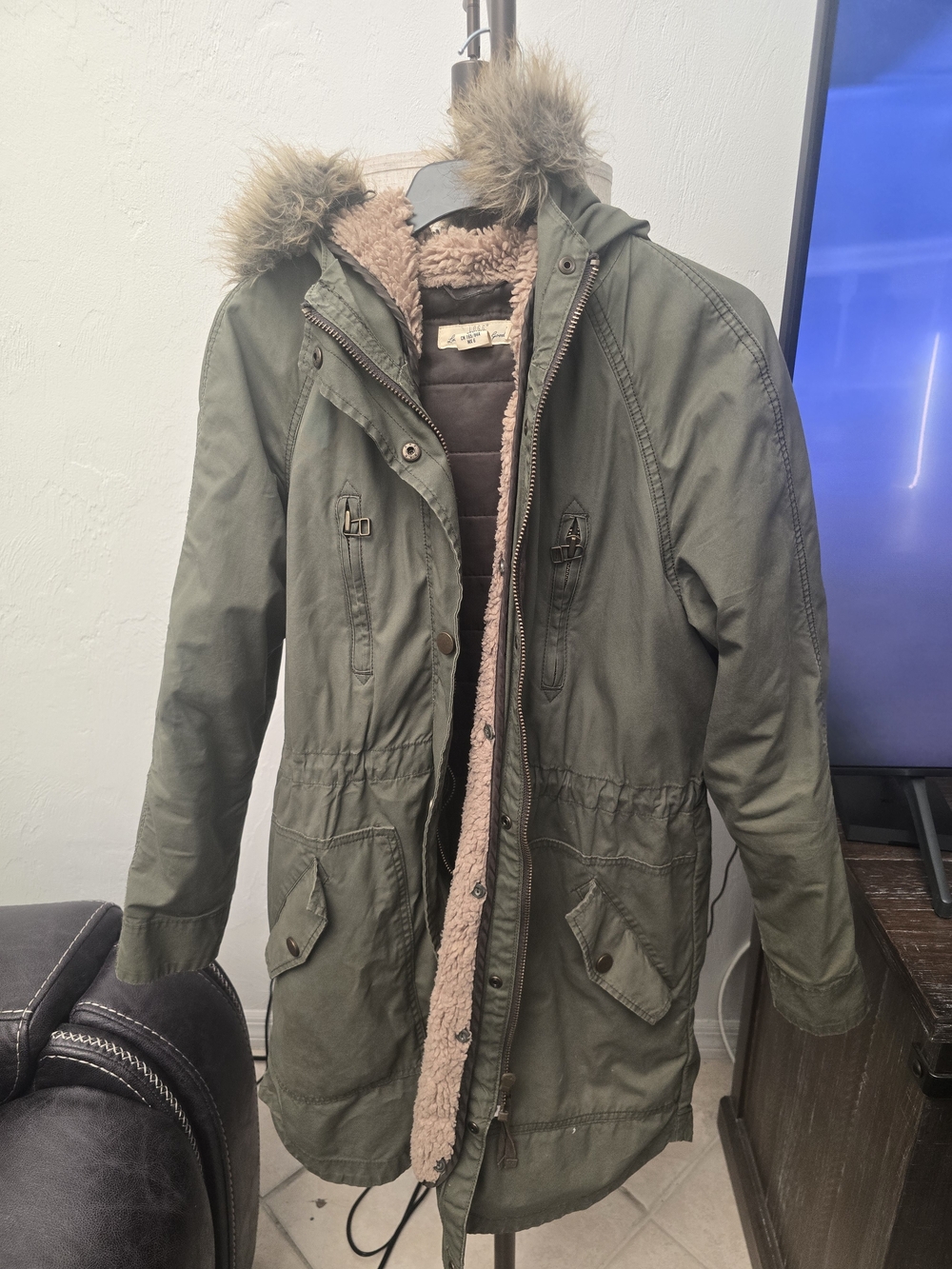H&M Olive Green Sherpa-Trim Hooded Parka